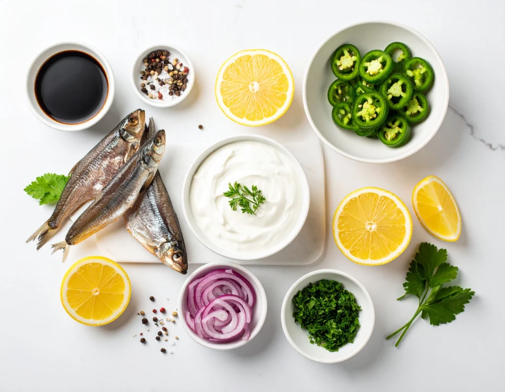 Smoked fish dip recipe with fusion ingredients, creamy texture, fresh herbs, red onion, jalapeño, lemon, and creative serving ideas
